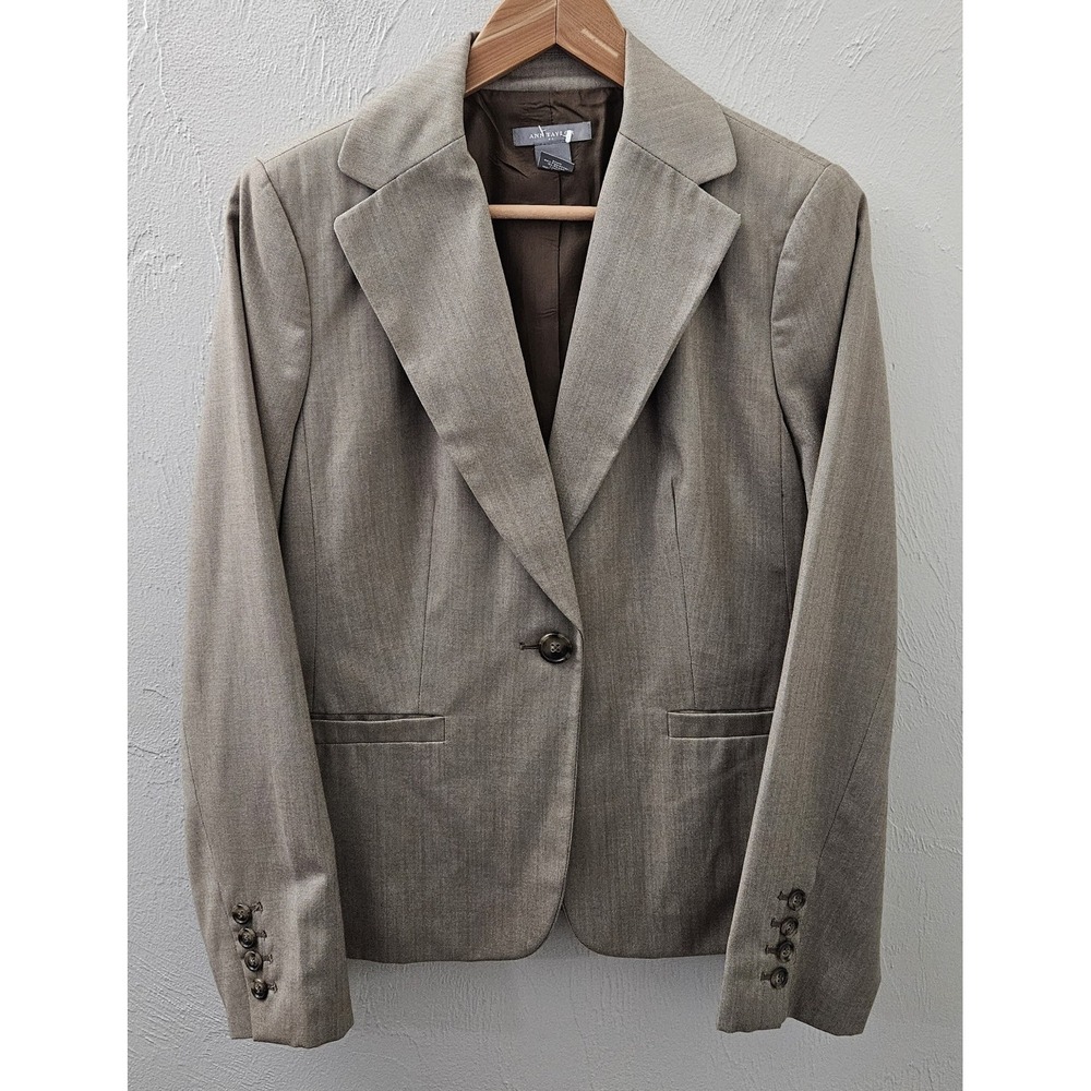 Ann Taylor Women's Dress Jacket Size 8 Brown Blend Blazer One-Button Herringbone